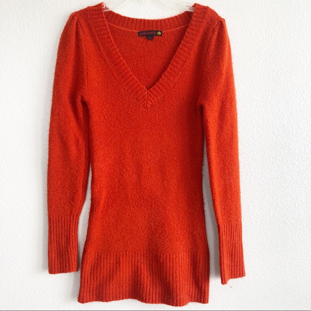 Forever Fuzzy Red Orange Tunic Sweater. Sz Small.